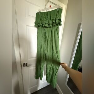 Linen Green Strapless Jumpsuit